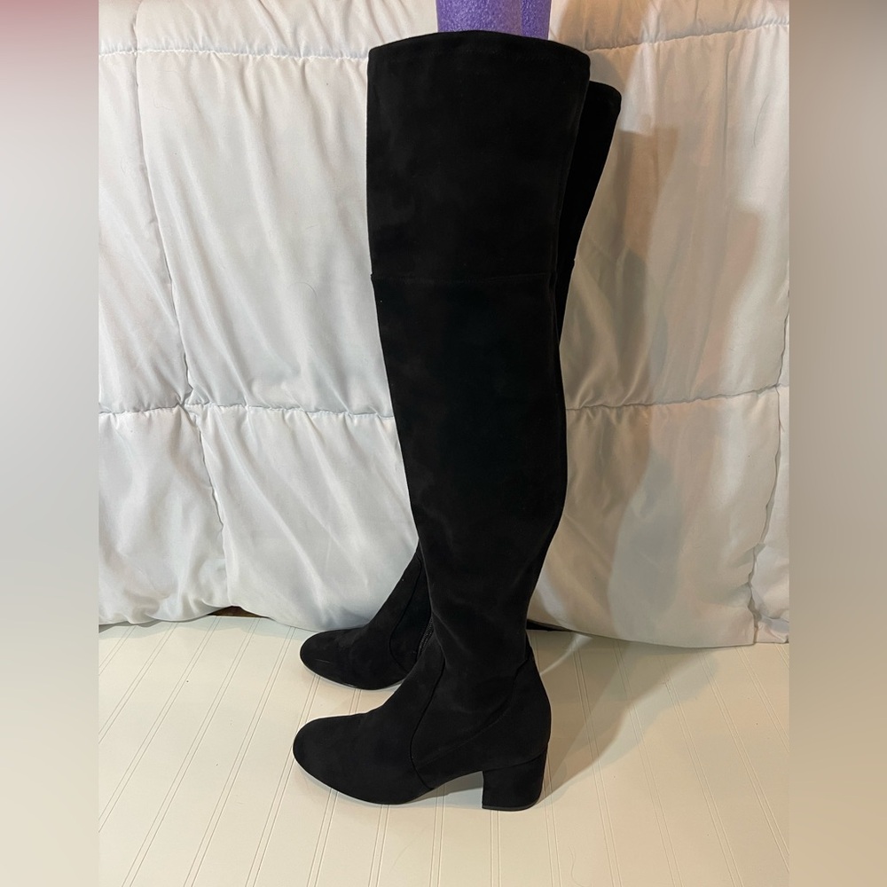 SAM EDELMAN Varona Over the Knee Black Faux Suede Boot, Block Heel, Size 8